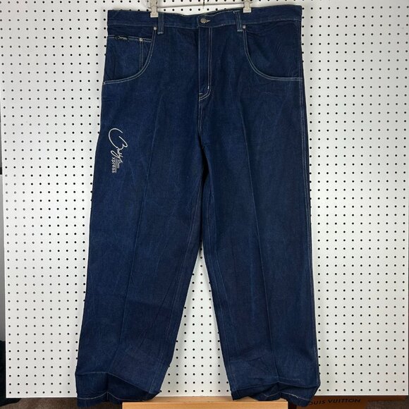 Brooklyn Xpress Y2K Baggy Jeans 44x34 Stitched Logo Blue Streetwear Skate Denim - Picture 1 of 8